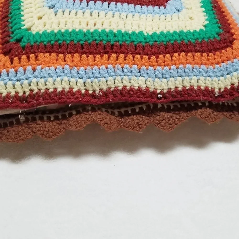 VINTAGE 70s Granny Square Crochet Pillow Cover